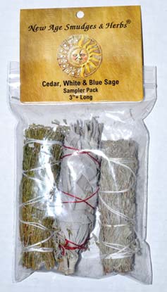 (set of 3) Cedar, White & Blue Sage smudge stick 4"